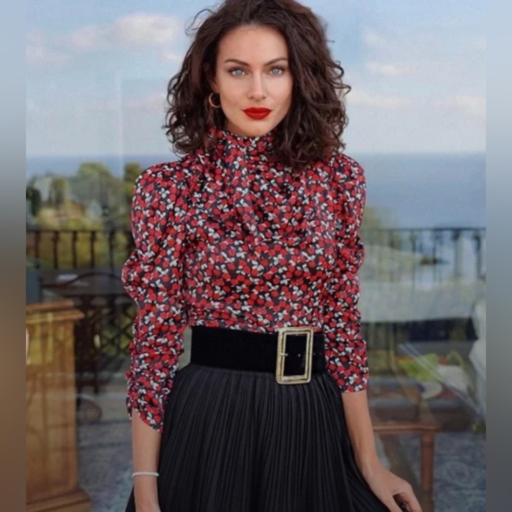 Zara Dark Roses Tie Blouse